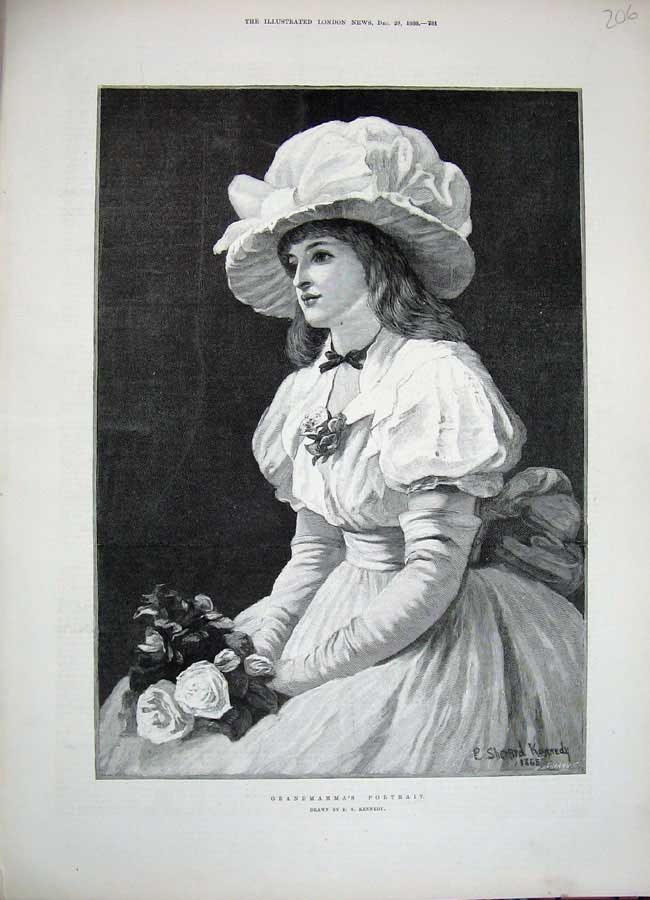 Original Old Antique Print 1888 Portrait Beautiful Young Girl Kennedy Art 19th