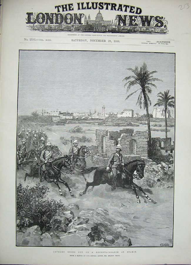 Original Old Antique Print 1888 Cavalry Reconnaissance Suakin Siers Horses Art