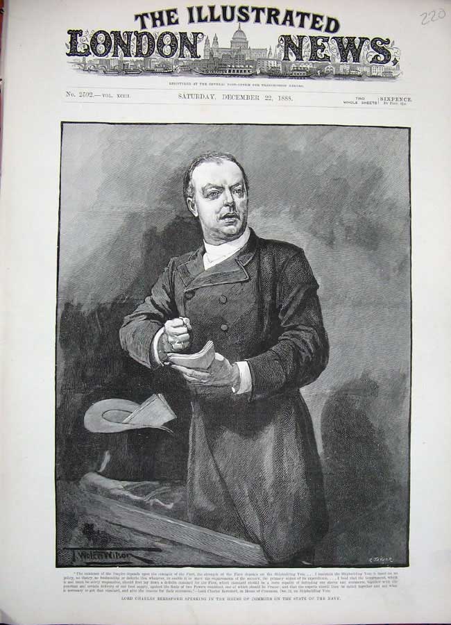Old Antique Print 1888 Lord Charles Beresford House Commons Navy Fine Art 19th