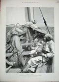 Original Old Antique Print 1888 Walter Besant Fine Art Barnaby Men Ship Sea