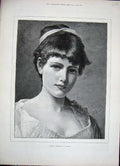 Original Old Antique Print 1888 Portrait Beautiful Woman Olivia Seifert 19th