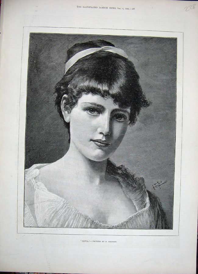 Original Old Antique Print 1888 Portrait Beautiful Woman Olivia Seifert 19th