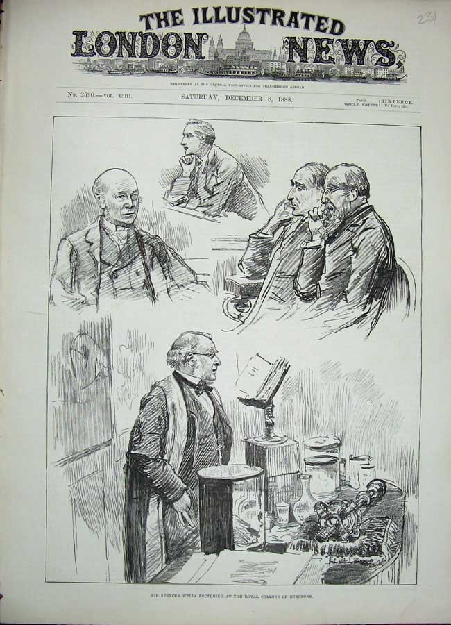 Old Antique Print 1888 Sir Spencer Wells Royal College Surgeons Lecturer 19th