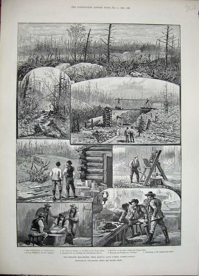 Original Old Antique Print 1888 Denison GMines Algoma Lake Huron Canada Prior