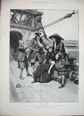 Original Old Antique Print 1888 Forestier Fine Art Lady Ship Men Canon Gun War