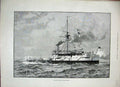 Original Old Antique Print 1888 Twin-Screw Battle Ship Hero War Sea Fine Art