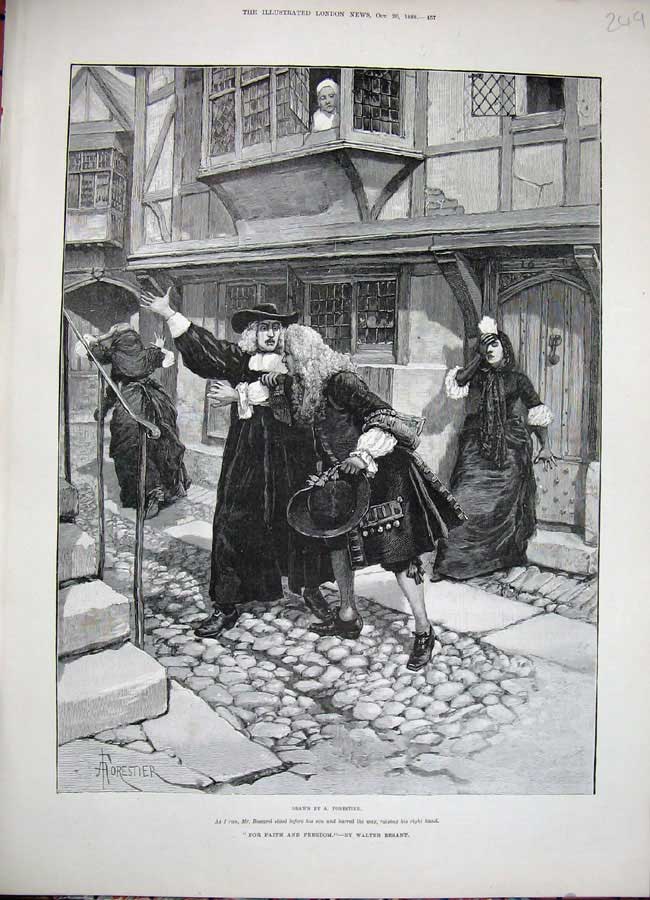 Old Antique Print 1888 Forestier Fine Art Boscorel Street Cobbles Woman 19th