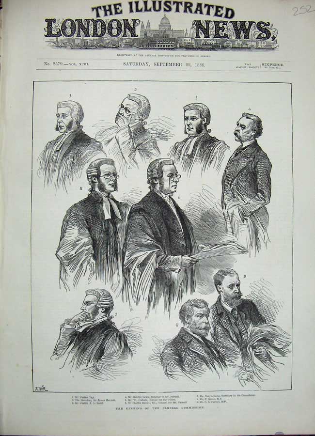 Old Antique Print 1888 Parnell Commission Justice Day Lewis Russell Quinn 19th