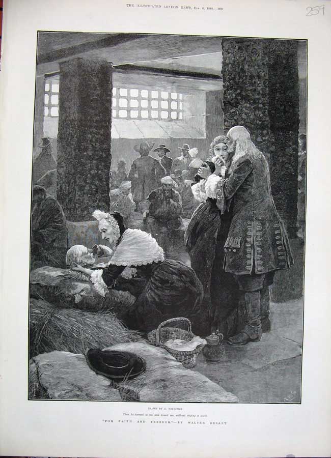 Original Old Antique Print 1888 Fine Art Forestier Injured Men Hospital Ladies