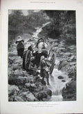 Old Antique Print 1888 Forestier Fine Art Barnaby Horse Cart River Besant 19th