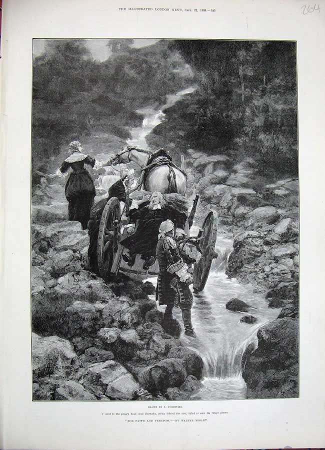 Old Antique Print 1888 Forestier Fine Art Barnaby Horse Cart River Besant 19th