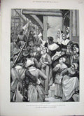 Old Antique Print 1888 Forestier Fine Art Women Men Street Weapons Guns 19th