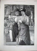 Old Antique Print 1888 Regatta Boat Race Ladies Man River Umbrellas Art 19th