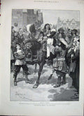 Original Old Antique Print 1888 Forestier Fine Art Lady Man Horse Romance War