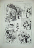 Old Antique Print 1888 Fancy Fair Irish Market Irish Exhibition Salisbury 19th
