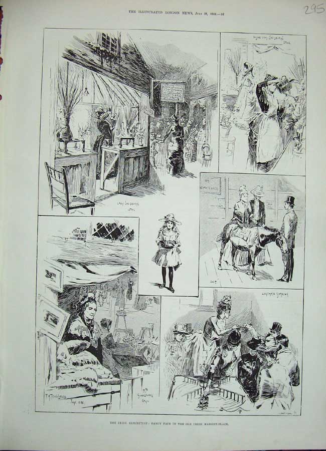 Old Antique Print 1888 Fancy Fair Irish Market Irish Exhibition Salisbury 19th