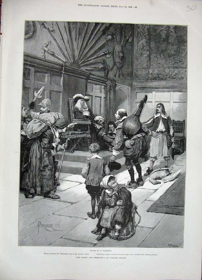 Old Antique Print 1888 Forestier Fine Art Sir Christopher Justice Chair 19th