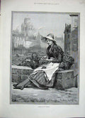 Original Old Antique Print 1888 Knowles Fine Art Lady Basket Counting Pennies