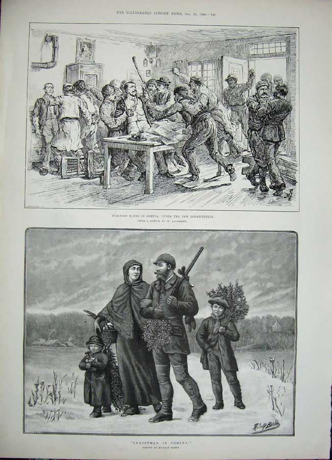 Old Antique Print 1888 Boxing Sport Majesty Theatre Servia Christmas Gun 19th