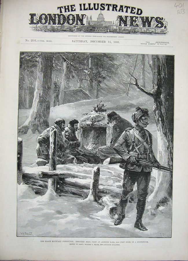 Antique Old Print 1888 War Black Mountain Akhund Baba Snow Sikkim Roberts 19th