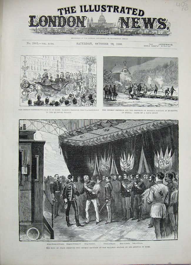 Original Old Antique Print 1888 King Italy Railway Train Rome Quirinal Palace