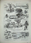 Original Old Antique Print 1888 Emin Pasha Majuta Fishing Canoe Congo Aruwimi