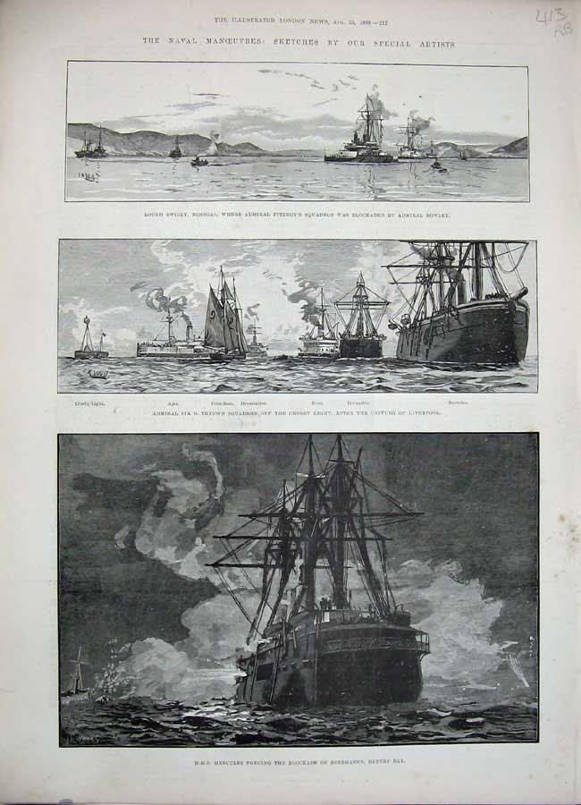 Old Antique Print 1888 Ship Hercules Bantry Bay Tryon Lough Swilly Baird 19th