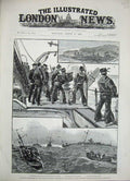 Old Antique Print 1888 Naval Manoeuvres Ireland Bantry War Torpedo Ship 19th