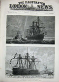 Old Antique Print 1888 Naval Ship Torpedo Bantry Bay Semaphore Morse Fog 19th