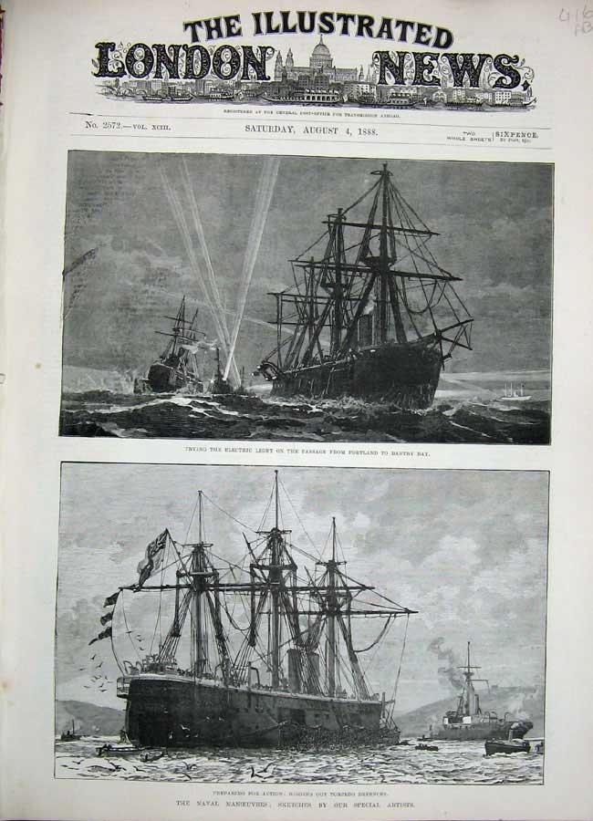 Old Antique Print 1888 Naval Ship Torpedo Bantry Bay Semaphore Morse Fog 19th