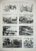 Old Antique Print 1888 Nottingham Wilford Church Wollaton Trent Bridge 19th