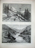 Antique Old Print 1888 Canada Pacific Railway Train Canyon Mountain Rocky 19th
