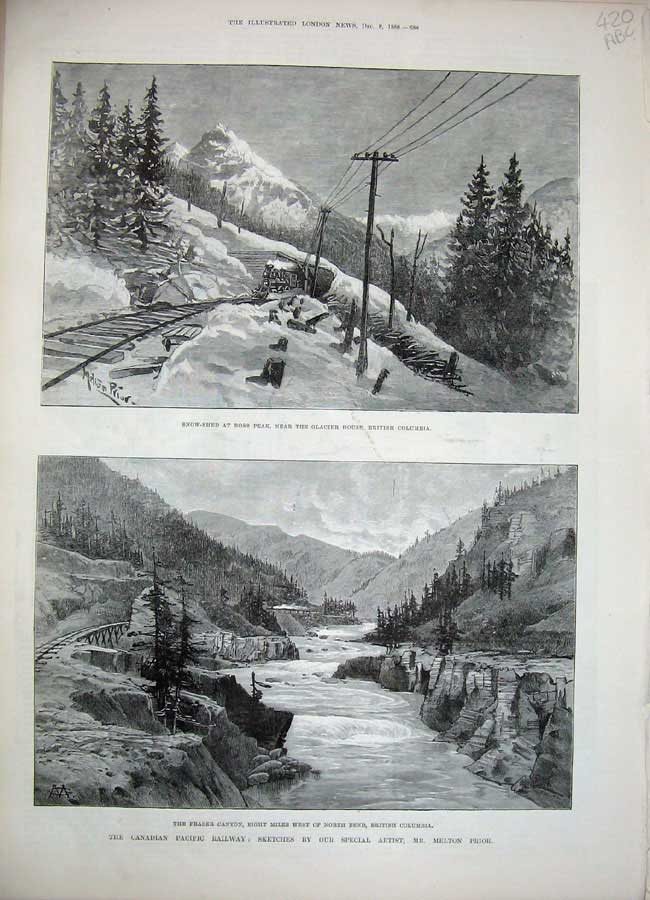 Antique Old Print 1888 Canada Pacific Railway Train Canyon Mountain Rocky 19th