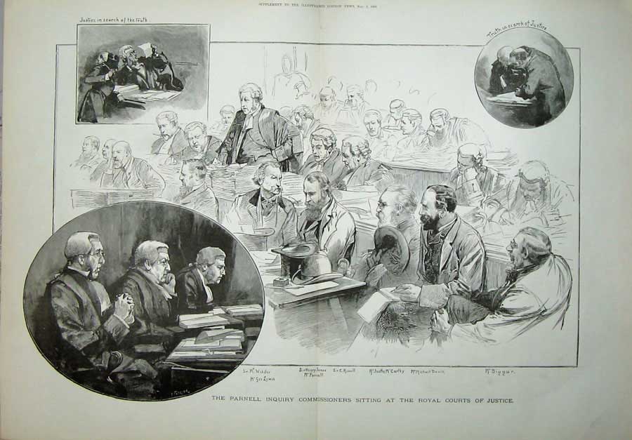 Old Antique Print 1888 Parnell Inquiry Commissioners Royal Court Justice 19th