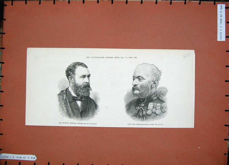 Old Antique Print 1888 Portrait Morgan Mayor Cardiff Earl Lucan War Man 19th