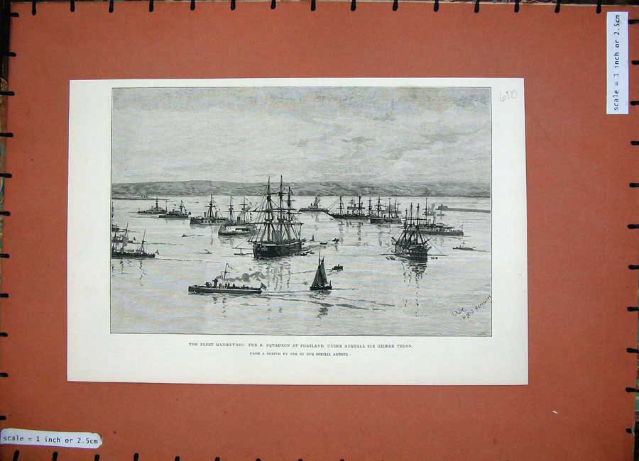 Old Antique Print 1888 Ship Manouvres Portland Admiral Sir George Tryon 19th