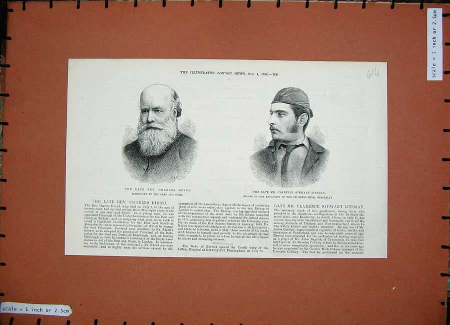 Original Old Antique Print 1888 Rev. Charles Rhind Missionary Clarence Lindsay