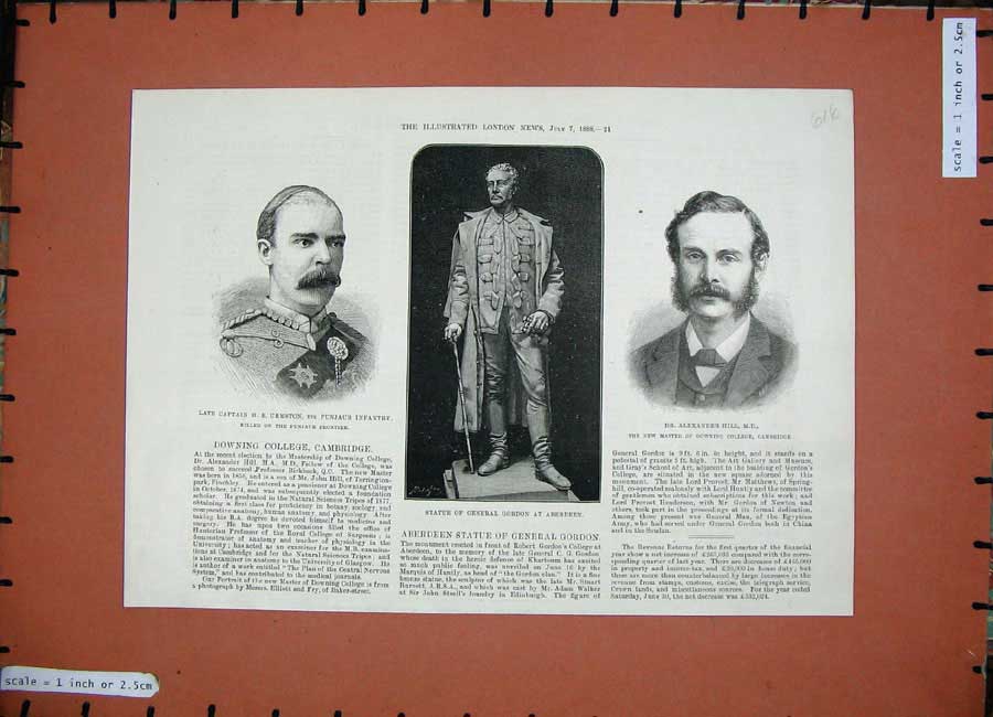 Old Antique Print 1888 Statue Gordon Aberdeen Alexander Hill Urmston War 19th