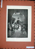 Original Old Antique Print 1888 Fine Art Scene Carpet Market Cairo Egypt 19th