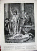 Original Old Antique Print 1889 Woddville Fine Art Death Cleopatra Harp Church