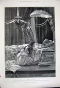 Original Old Antique Print 1889 Woodville Fine Art Cleopatra Antony Bed Scene