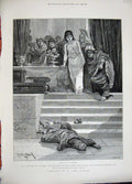 Old Antique Print 1889 Woodville Fine Art Cleopatra Scene Dead Slave Man 19th