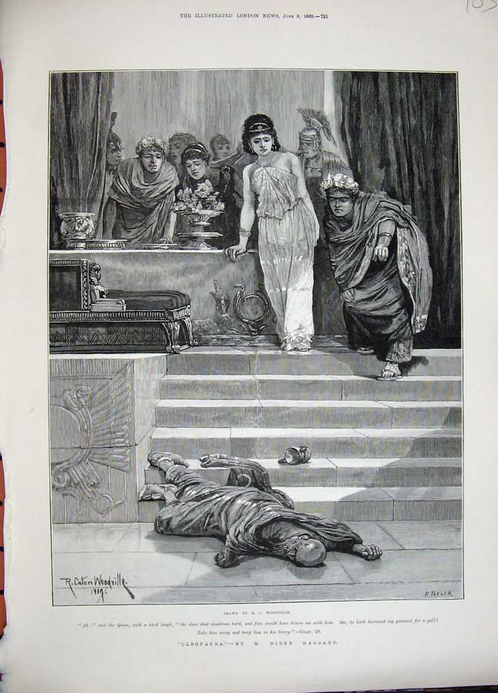 Old Antique Print 1889 Woodville Fine Art Cleopatra Scene Dead Slave Man 19th