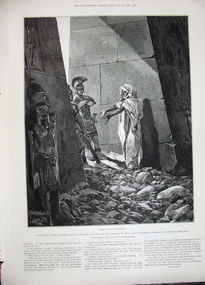 Original Old Antique Print Woodville Fine Art 1889 Cleopatra Tomb Roman Guard