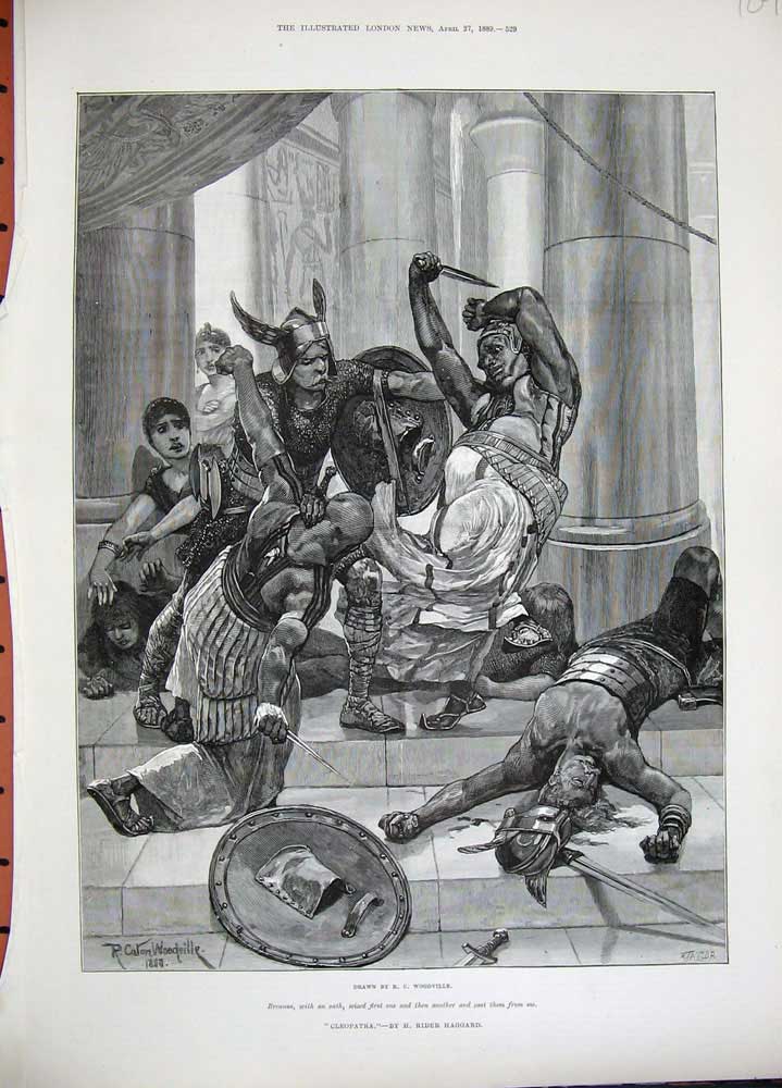 Old Antique Print 1889 Woodville Fine Art Cleopatra Brennus Death Battle 19th