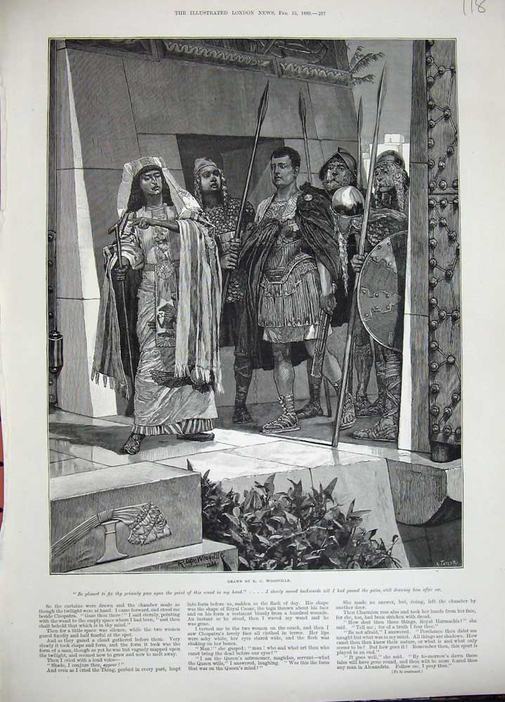 Original Old Antique Print 1889 Woodville Fine Art Cleopatra Roman Siers Men