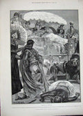 Old Antique Print 1889 Woodville Fine Art Cleopatra Nubian Lion Roman Men 19th