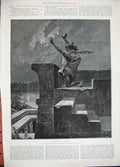 Original Old Antique Print 1889 Woodville Fine Art Man Praying Stars Moon Roman