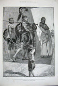Original Old Antique Print 1889 Woodville Fine Art Cleopatra Roman Men Weapons