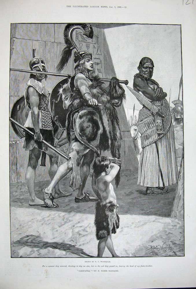 Original Old Antique Print 1889 Woodville Fine Art Cleopatra Roman Men Weapons